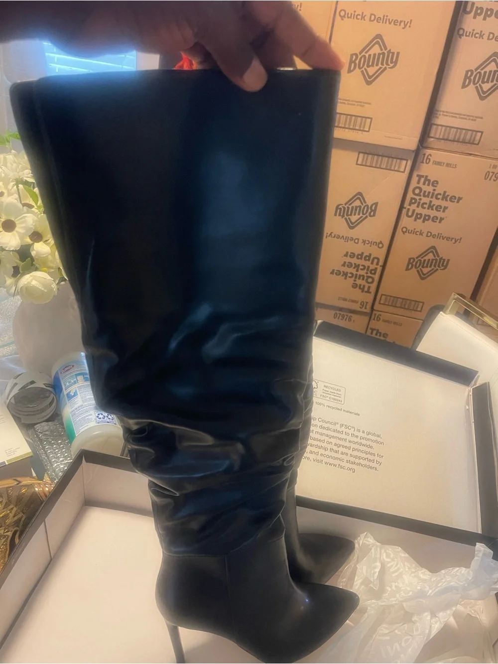 Black High Heel Slouch Boots - Women's Fashion Boot